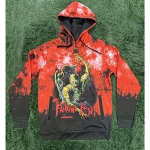 Six Flags Fright Fest Zombie Graphic Hoodie Men's Small Red Black Tie-Dye